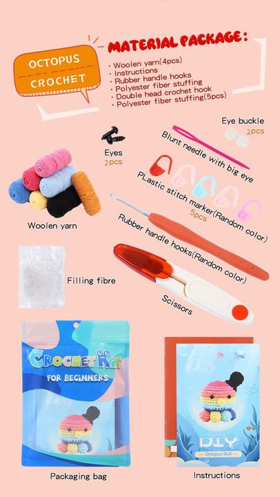 Home & Garden dezelfde stijl handgemaakte DIY haakwol breien octopus pop materiaalpakket inclusief Engelse instructies groothandel_voghion.com