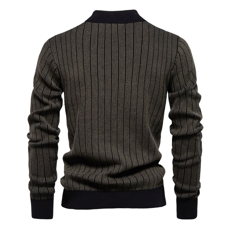 Maglione pullover da uomo di alta qualità, a righe, aderente e semi-dolcevita_voghion.com