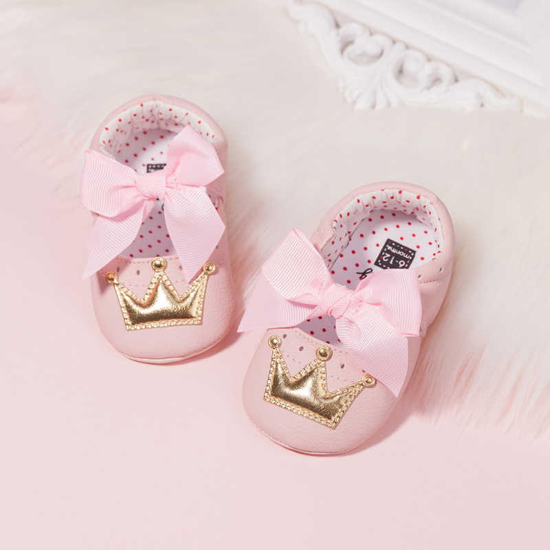 Rutschfeste Babyschuhe mit weicher Sohle, rosa Prinzessinnenschleife_voghion.com
