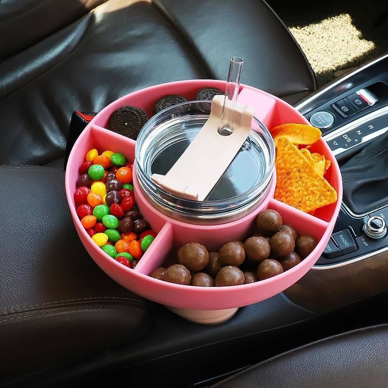Universelles Snacktablett aus Silikon für 40-oz-Becher – auslaufsicherer, abnehmbarer Lebensmittelbehälter mit Deckel, Reise- und Outdoor-Essentials mit mehreren Fächern_voghion.com