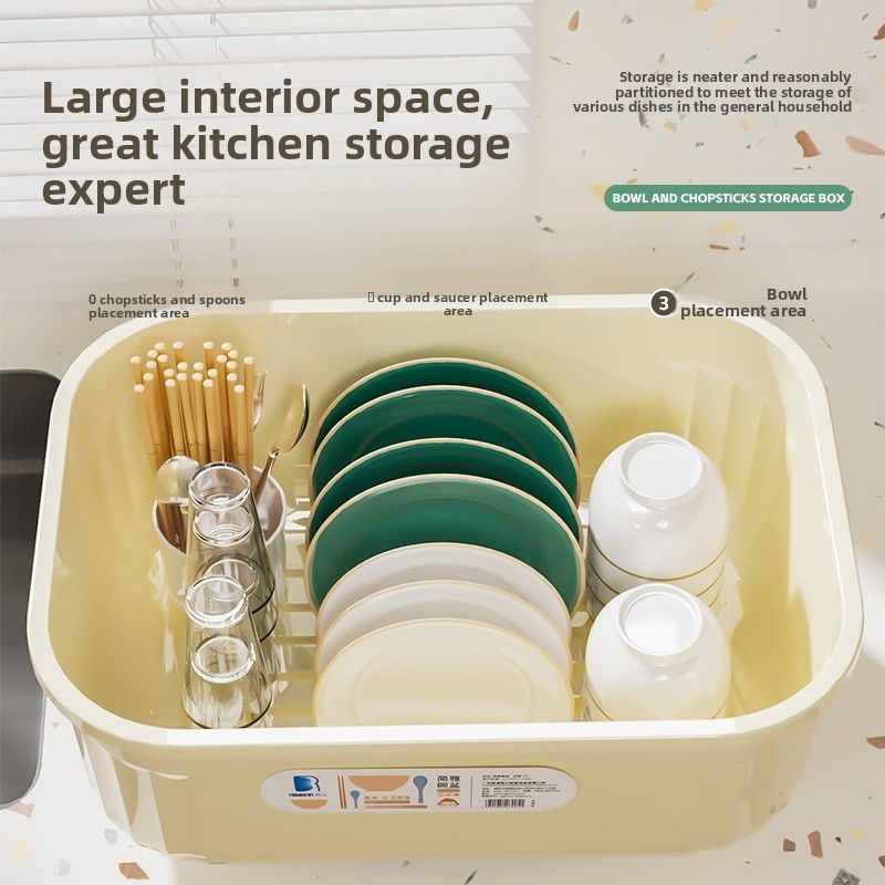 Ciotola scolapiatti con coperchio Huihai, portaoggetti per stoviglie, contenitore per ciotole e bacchette_voghion.com