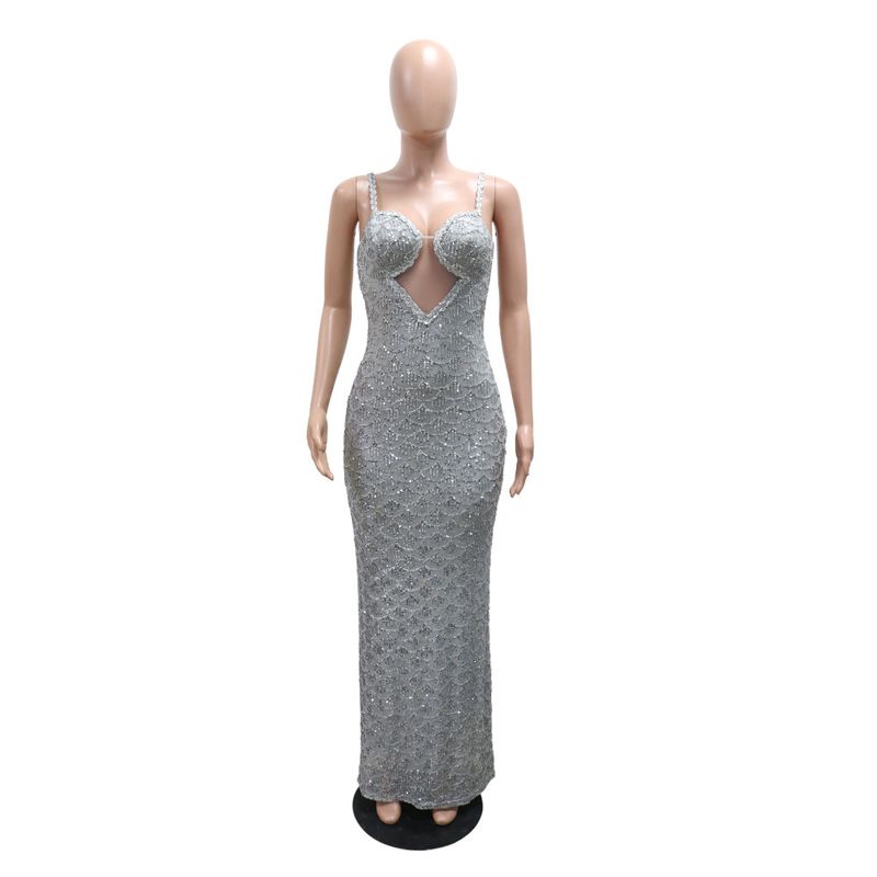 Sexy V-Ausschnitt, fächerförmiges Pailletten-Hosenträgerkleid für Damen, modisches und elegantes Promi-Party-Dinner_voghion.com