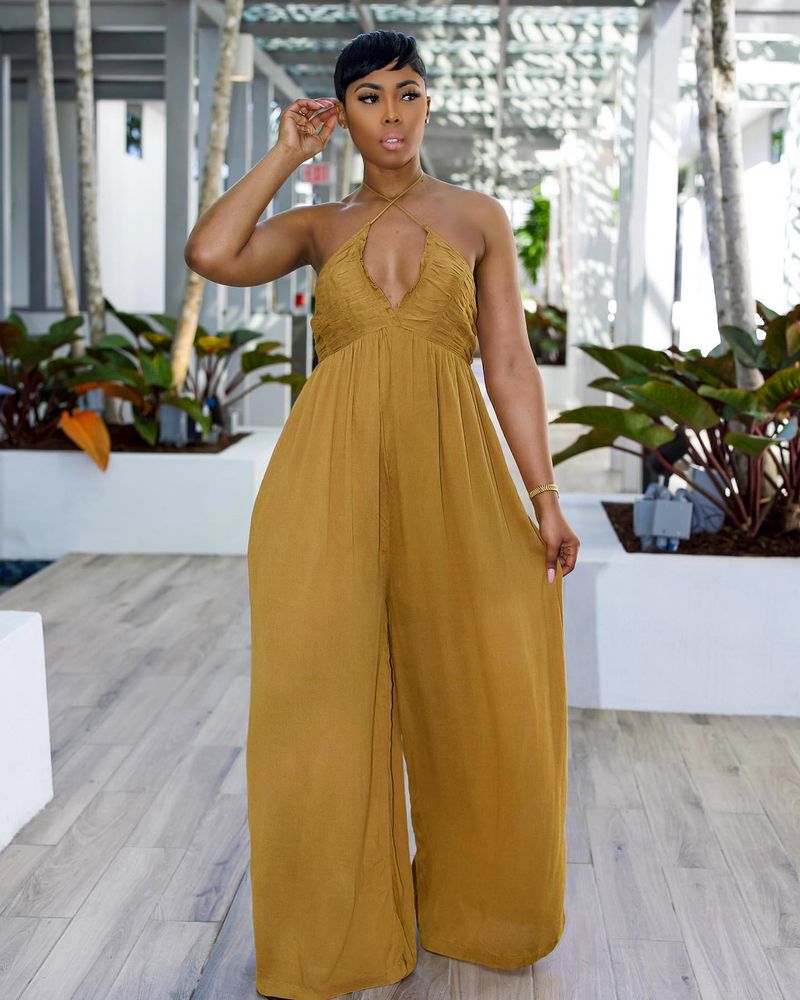 Women's Clothing Suspenders Backless Tube Top Wide Leg Pants Jumpsuit_voghion.com