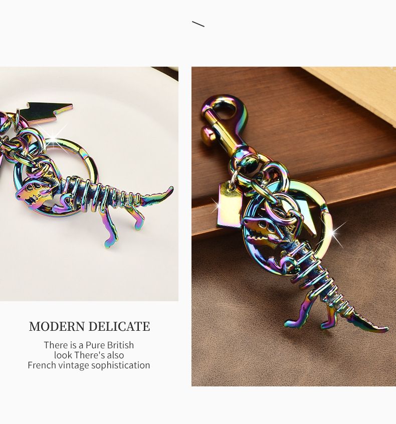 Barevný přívěsek s kostrou dinosaura, závěsná kreativní klíčenka_voghion.com