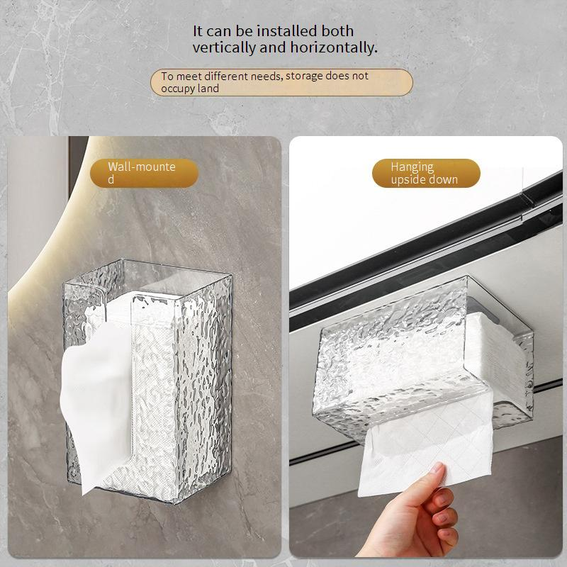 Caja de pañuelos transparente con diseño de glaciar para baño, lavabo de pared sin perforaciones, resistente al agua y al óxido._voghion.com