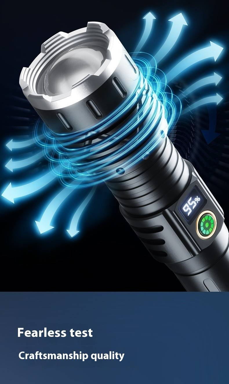 Dual-Light Zoomable Flashlight - 1200 Lumens LED & Laser Beam, Aluminum Alloy Body With Digital Display, Rechargeable Tactical Flashlight For Camping_voghion.com