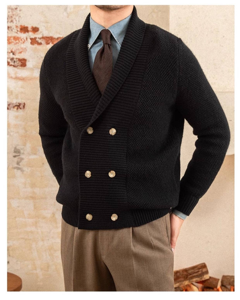Men’s Oversized Shawl Collar Cardigan | Cozy Knit Sweater For Winter (M-3XL, Beige & Black)_voghion.com