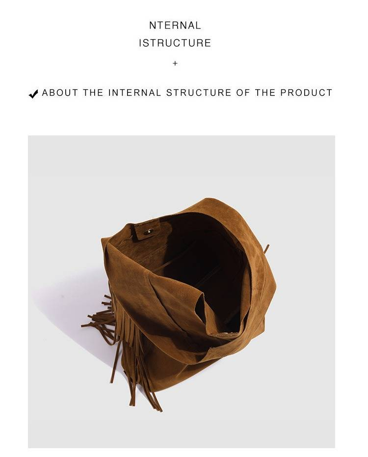 Fringed Boho Shoulder Bag - Large Capacity Soft Leather Crossbody Purse For Women, Stylish Bucket Bag With Magnetic Closure_voghion.com