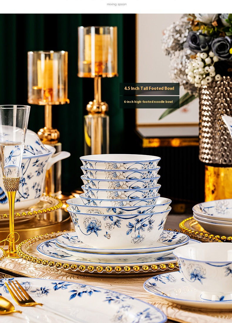 Service de table en porcelaine Blue Peacock – Vaisselle chinoise peinte à la main, 56 pièces, compatible micro-ondes et lave-vaisselle, cadeau élégant_voghion.com