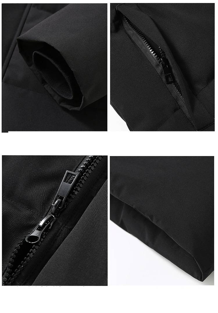 Herrenbekleidung Langer Wintermantel für Herren mit Kapuze, knielange, verdickte Polyesterjacke, schmal geschnittener Mantel mit Reißverschluss für den lässigen Alltag_voghion.com