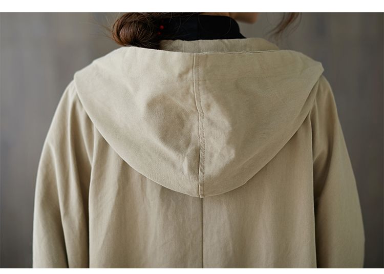 Elegant Oversized Hooded Trench Coat For Women – Long Knee-Length Design With Large Pockets, Casual & Office Wear, Available In 5 Classic Colors_voghion.com
