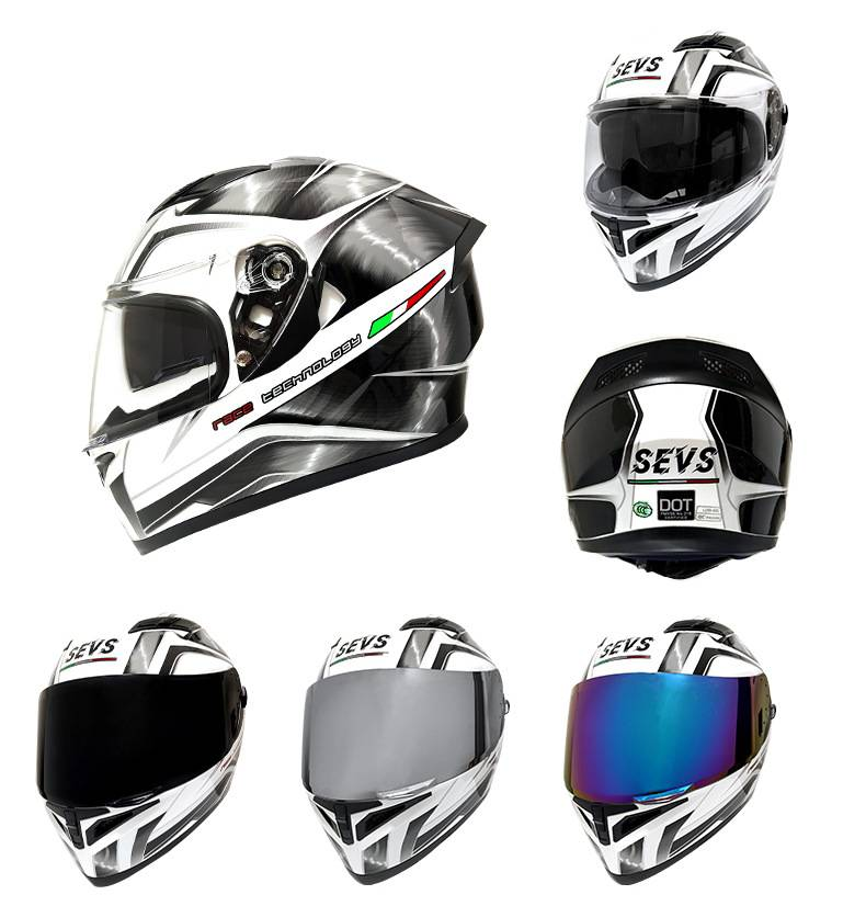 DOT & 3C Certified Full Face Motorcycle Helmet With Dual Visor & Bluetooth, SEVS ABS Racing Helmet For Men & Women (Multiple Colors/Sizes)_voghion.com