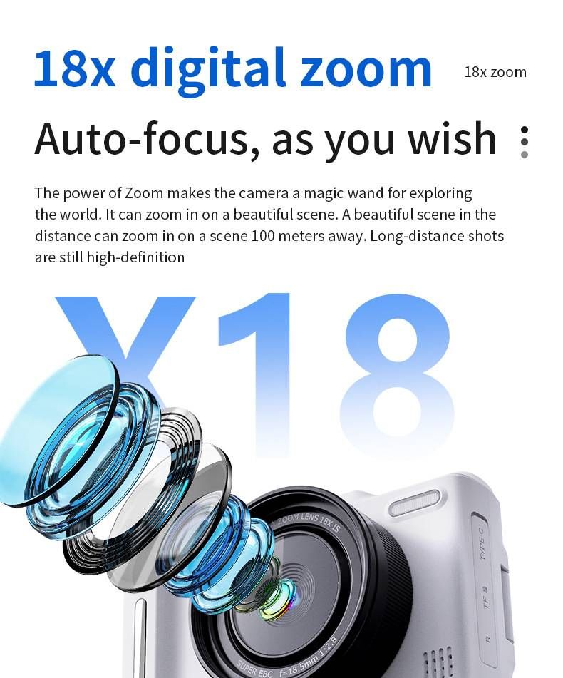 Appareil photo numérique rétro CCD avec écran pivotant à 180° – Caméra HD 8 MP pour vlogging, selfies et voyages (vidéo 4K, mode macro, zoom 16x, léger 172 g)_voghion.com