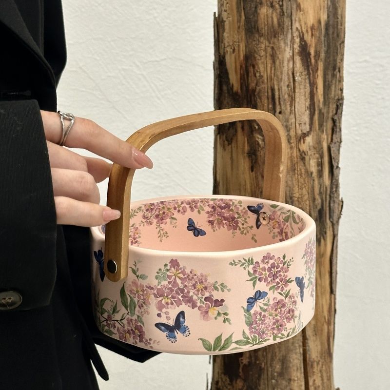 Ziwei Flower - Tavolino da caffè in ceramica portatile, piatto da dessert, cestino portaoggetti per frutta secca, regalo_voghion.com