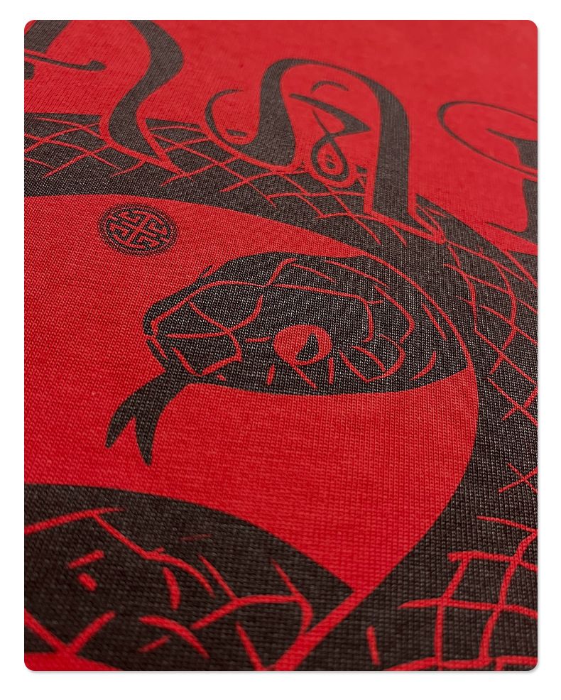 Auspicious Snake Zodiac Printed Men's Short-sleeved T-shirt Red Festive Pure Cotton Men's T_voghion.com