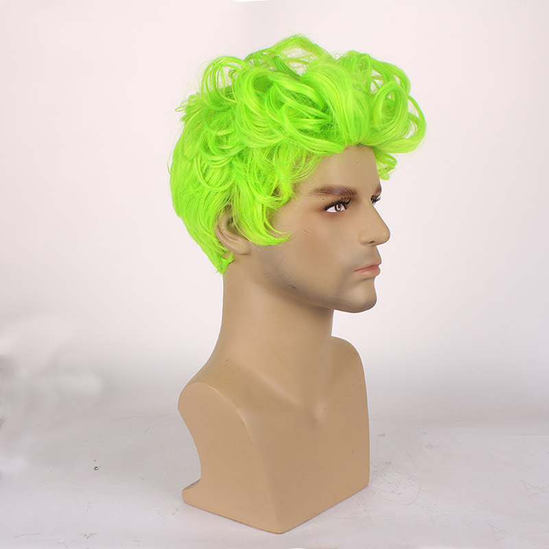 Synthetische Perücke für Herren-Performance-Bühne, flauschige Frisur, fluoreszierendes grünes Licht, kurzes Haar, heißer Verkauf_voghion.com