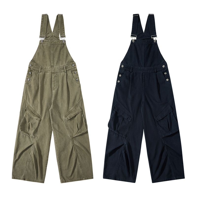 Men's Clothing Retro High Street Functional Style Jeans With Pleats And Multiple Pockets, Niche Design, Unisex Style, Floor Length Overalls_voghion.com