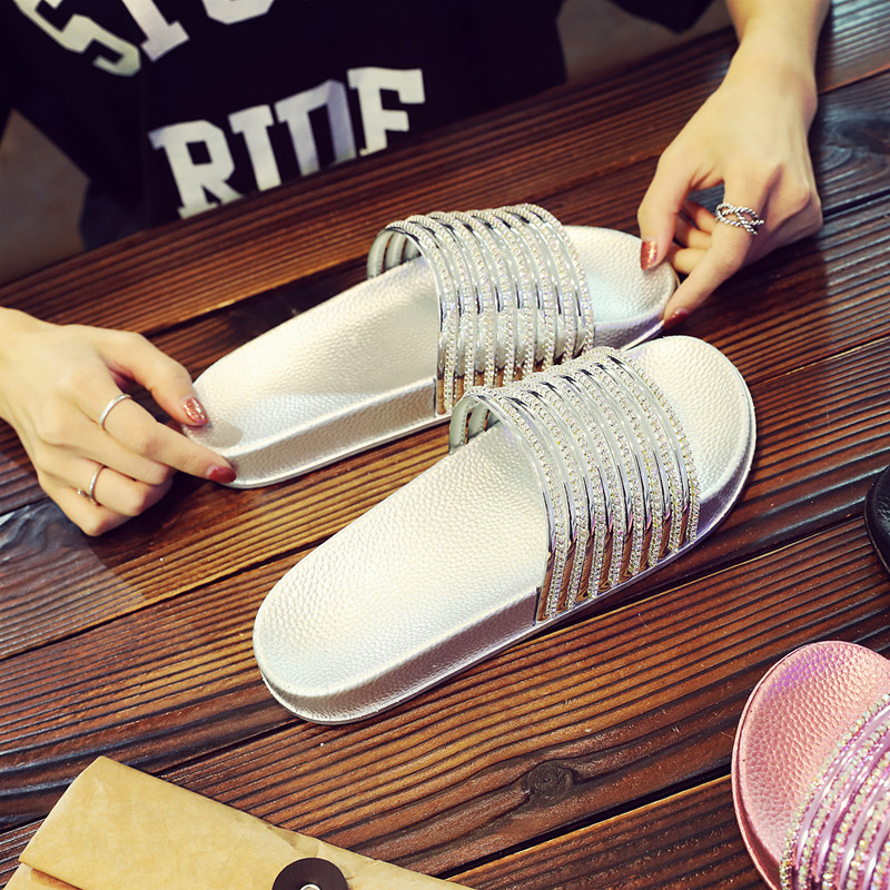 Olesale New Style Ready Stock Cross Border Independent Station Plus Size Craft Hausschuhe Shiny Diamond Sandalen Casual One Line Damen Sandalen_voghion.com