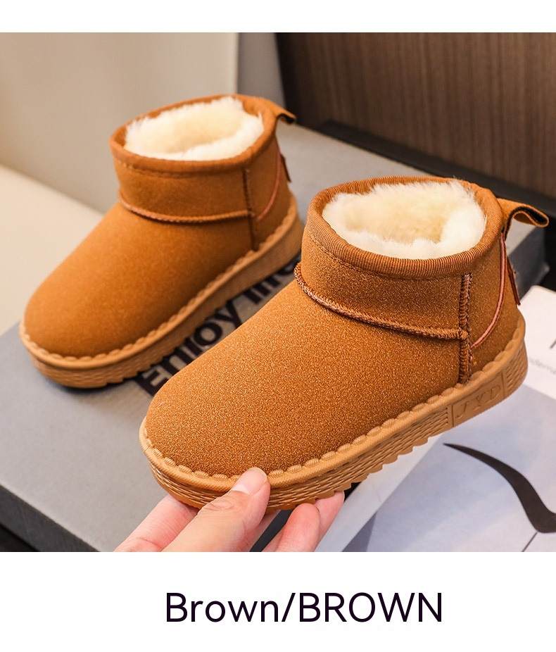 Winter children's snow boots with frosted leather surface for boys' casual cotton shoes, plush and thick insulation for_voghion.com