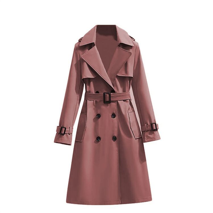 Trench elegante da donna a maniche lunghe, soprabito casual a doppio petto, vestibilità slim, con tasche, in 12 colori (S-3XL)_voghion.com