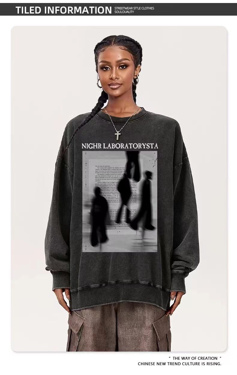 Felpa con cappuccio girocollo stampata divertente del marchio americano alla moda autunno/inverno 2024, ampia, versatile, unisex_voghion.com