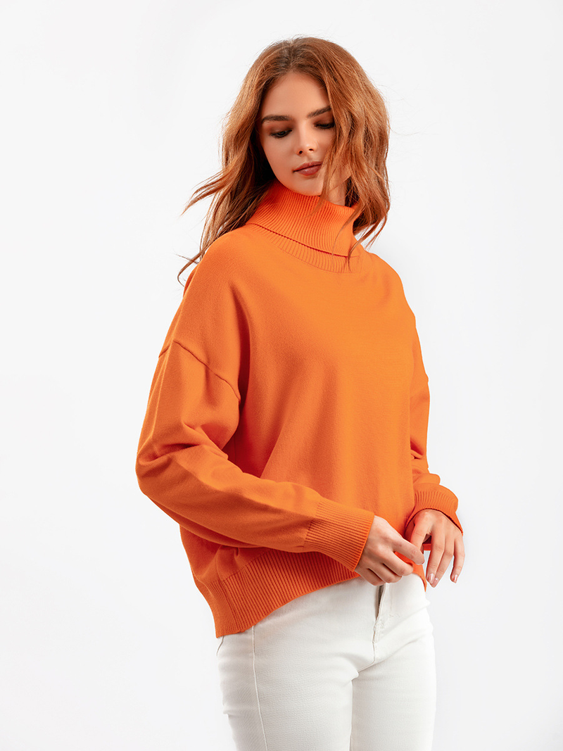 Women's turtleneck loose knit sweater_voghion.com