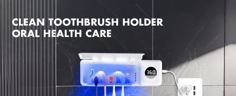 Auntyfey U-V-C sterilizer cleaning sterilizer, wall mounted holder, 4 toothbrush slots and timing function_voghion.com