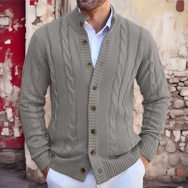 Herrenbekleidung Lässige Strickjacke mit Stehkragen, einfarbig, einreihiger Strickjacke, SY0189_voghion.com
