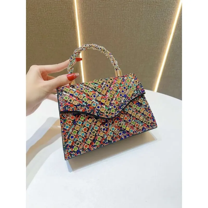 Borsa a mano con tracolla versatile da donna, di lusso, per feste e serate, con strass, di nuova concezione e design di nicchia._voghion.com