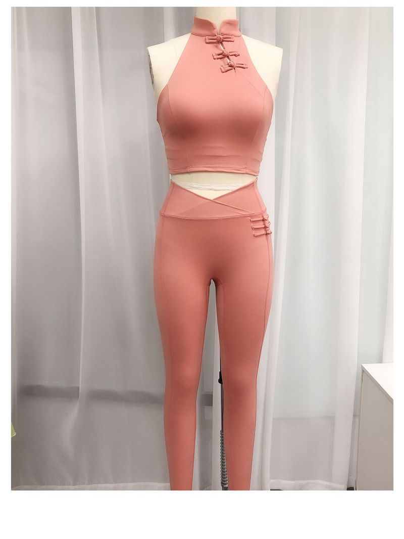 Backless Halter Neck Bowknot Sports Yoga Vest Brushed High Elastic Hip-Showing Fitness Training Pants Set_voghion.com