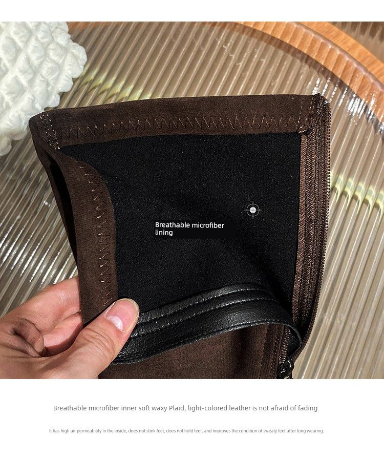 below The Knee Suede High Heel Square Head Shorty Long Boots_voghion.com