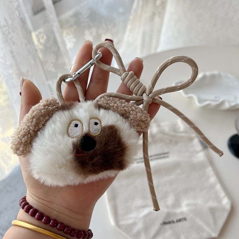 Bag Charms Colorful Plush Spotted Dog Rope Bow Pendant Cute Lanyard Keychain Versatile Bag Pendant_voghion.com