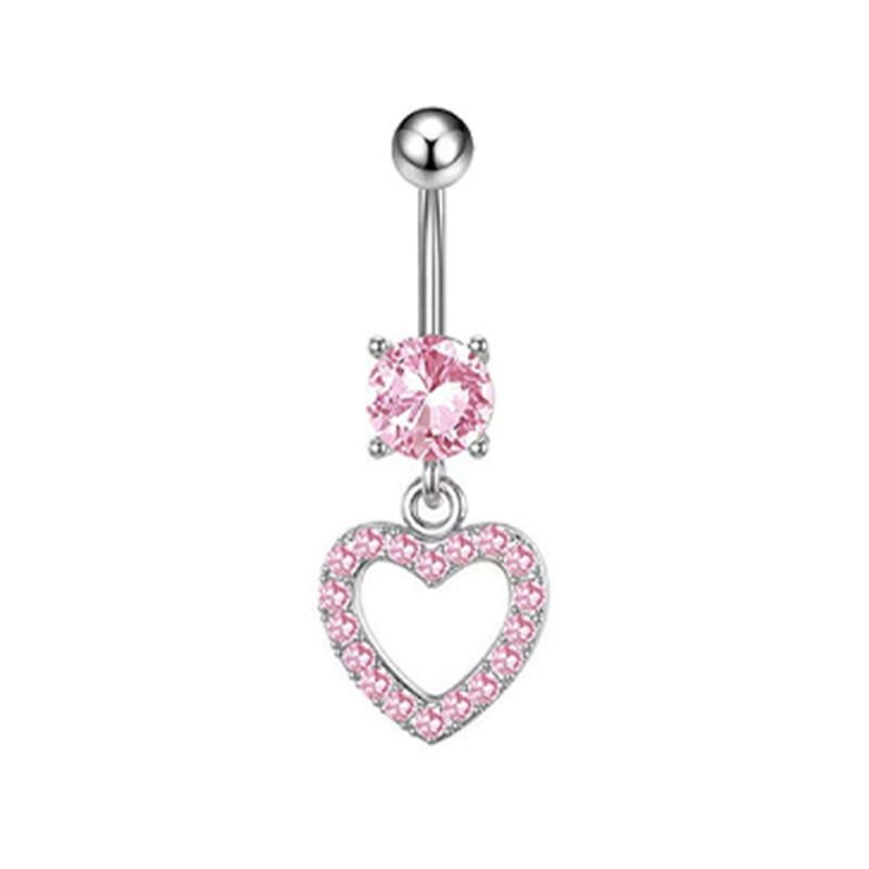 Piercing all'ombelico in acciaio inossidabile, set da cinque pezzi, con fiocco a forma di cuore in zircone, all'ingrosso_voghion.com