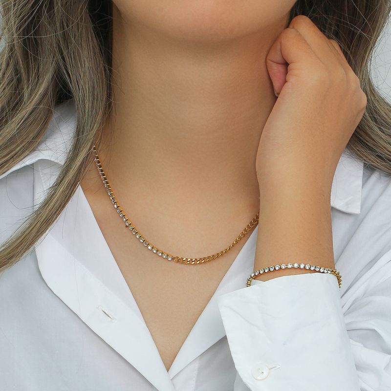 ins mode temperament lätt lyx mångsidig nyckelbenskedja skarvning tunn kubansk kedja zirkon armband halsband_voghion.com