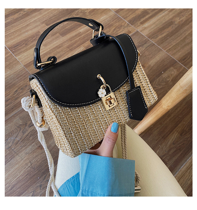 New Women's Bag Korean Fashion Lock Straw Bag Casual Handheld Small Square Bag Woman_voghion.com