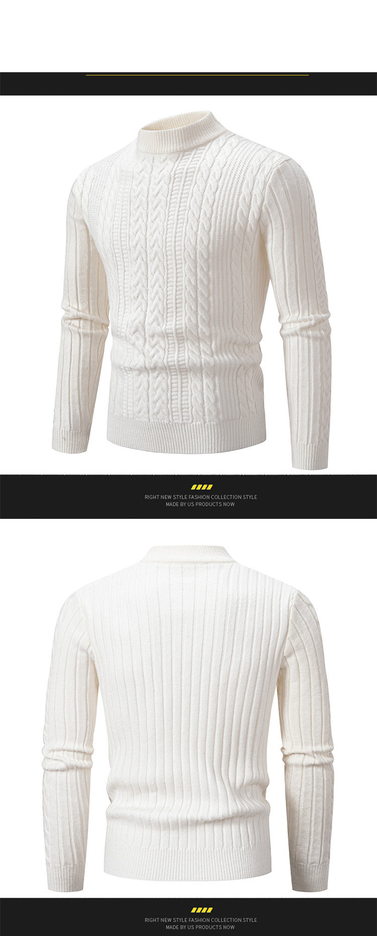 Efterår og vinter vævet trøje halv rullekrave sweater til mænd ensfarvet afslappet sweater med snoet bund_voghion.com
