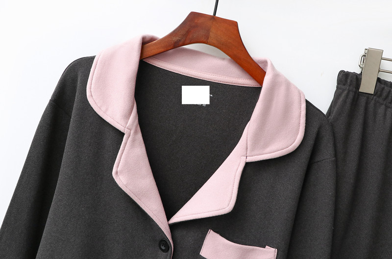 Roupas femininas Cartão térmico dupla face lixado outono e inverno pijamas femininos cor combinando lapela grosso quente elástico roupas de casa terno_voghion.com