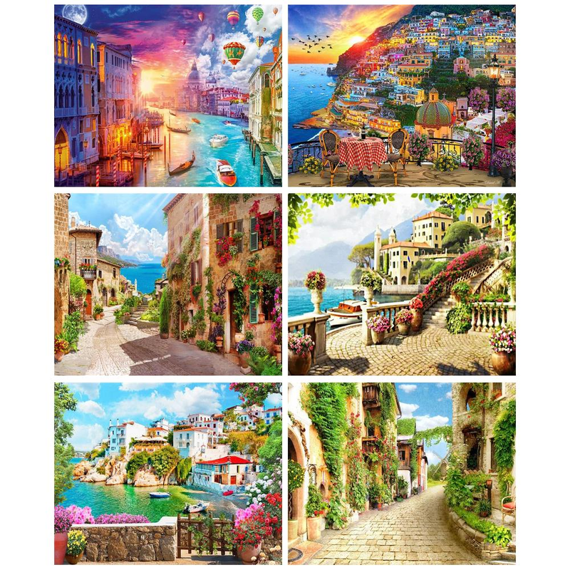 RUOPOTY Oil Paint By Numbers Kits Decorative Paintings Scenery Of Seaside Houses Painting Numbers Wall Decor _voghion.com