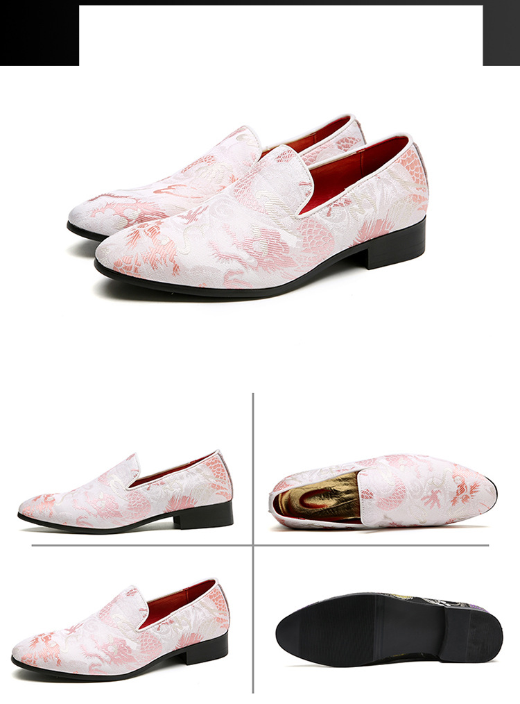Fashion fashion shoes Pointed men's leather embroidered single shoes_voghion.com