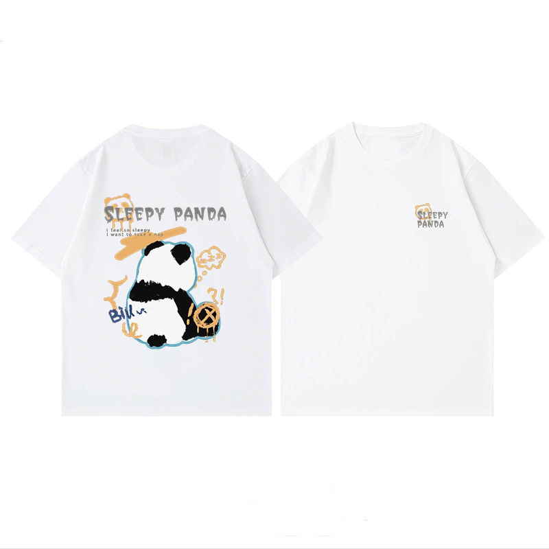 Lässige urbane Mode für Männer und Frauen T-Shirt mit Panda-Grafikdruck Übergroße, entspannte Passform 100 % Baumwolle Unisex Streetwear_voghion.com