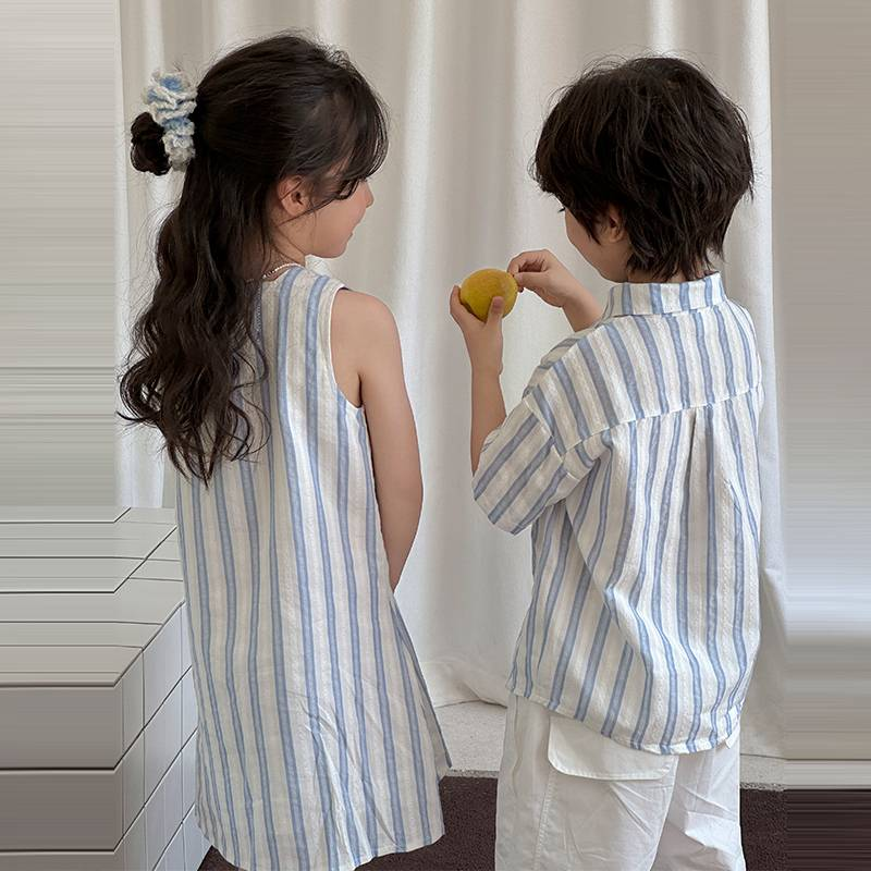 Conjunto de camisa y pantalones cortos holgados para niño, versión coreana, estilo occidental, para hermano, hermana, padre e hijo, estilo veraniego, vestido para mujer_voghion.com