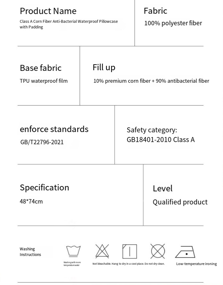 Quilted Waterproof Pillowcase Type A 48x74 Pillowcase One Pair Household Waterproof Single Pillow Core Liner Isolation Layer_voghion.com