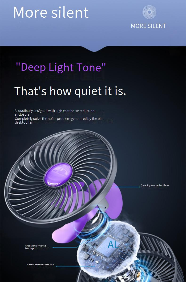 Wentylator biurkowy z akumulatorem USB - 25 dB, bardzo cichy, do biura/akademika, 3 prędkości i 8 godzin pracy, mocowany na klipsie i stojaku, miniaturowy wentylator o podwójnym zastosowaniu_voghion.com