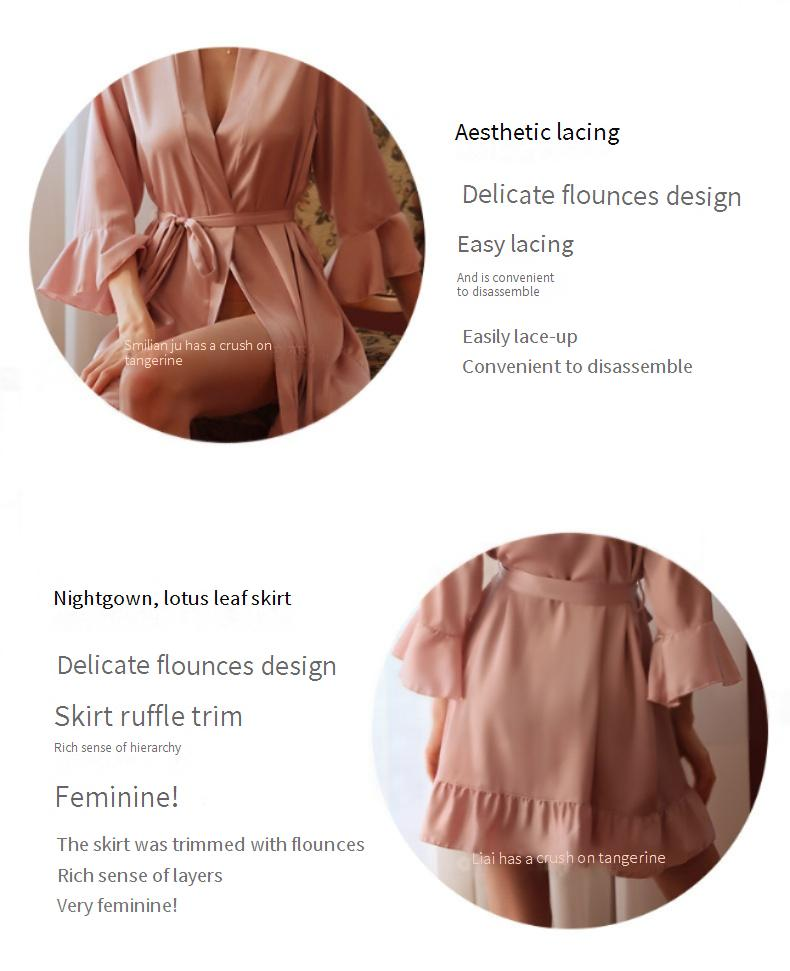 Men's Sleep Secret Love Orange Brand Temptation Private Room Sexy Pajamas Pure Desire Simulated Silk Lotus Leaf Cuffs Cardigan Outer Robe Nightgown_voghion.com