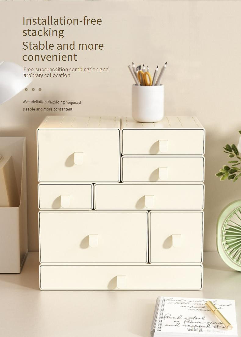 Modular Desktop Organizer With Drawers - Stackable Storage Box For Office/Desk (Multi-Layer, Transparent, Makeup & Stationery)_voghion.com
