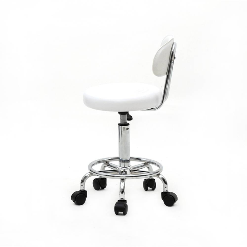Verstellbarer Salonhocker in runder Form mit Rückenlehne und Linie in Weiß_voghion.com