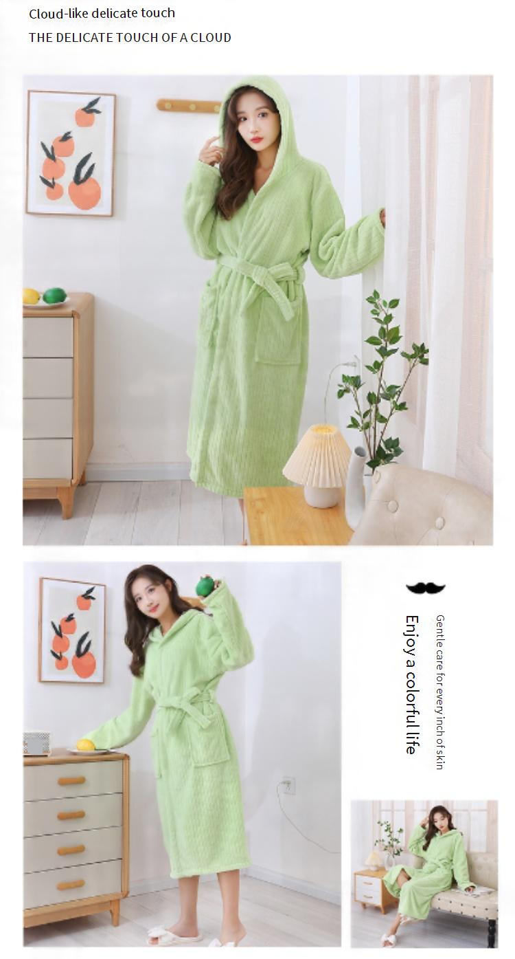 Winter Pineapple Knit Hooded Bathrobe - Ultra Plush Coral Fleece Robe With Cross-Tie Belt - Thick & Cozy Long Sleeve Bath Dress For Home Spa_voghion.com