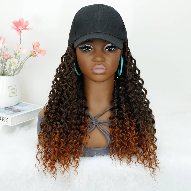 18 Zoll Hutperücke, Hut mit befestigten Haaren für Frauen, schwarze Baseballkappe mit Haarverlängerungen, lange gewellte Baseballkappenperücke, verstellbare Hüte für den Alltag_voghion.com