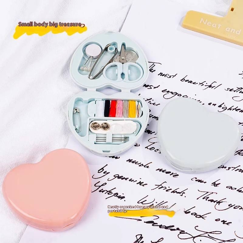Portable Heart-Shaped Sewing Kit - Mini Needle & Thread Set With 36 Essentials, Cute Plastic Stitch Repair Box For Home/Travel_voghion.com