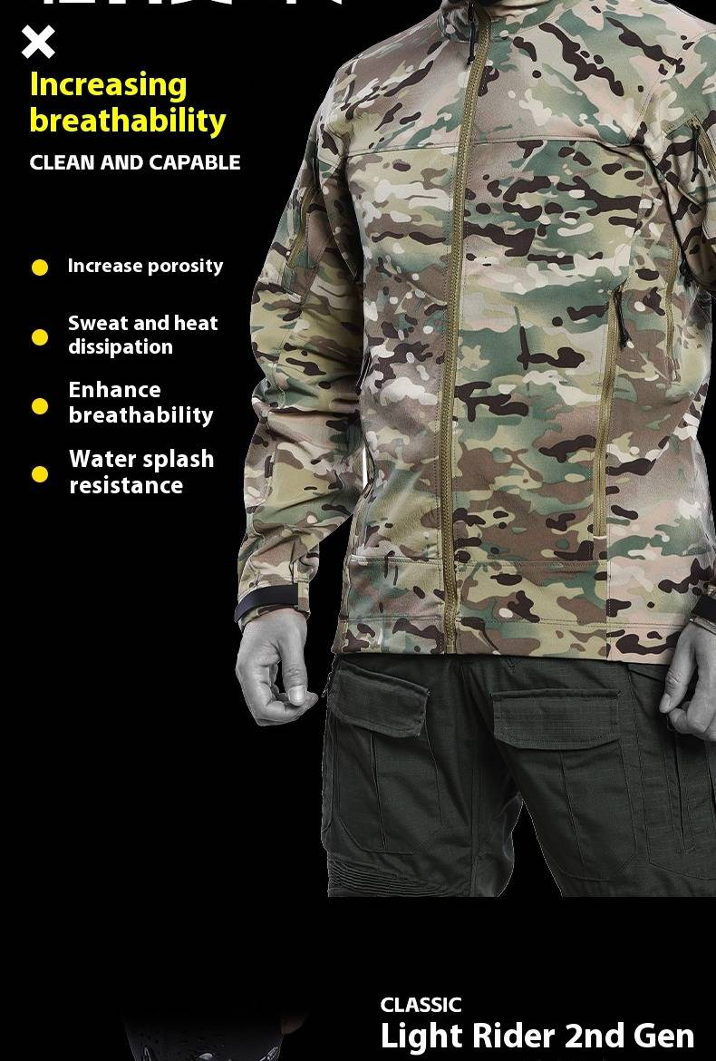 Tactische jas voor buitenliefhebbers. Lichtgewicht en militair windjack met 4-way stretch camouflageontwerp - ideaal voor avontuurlijke sporten._voghion.com
